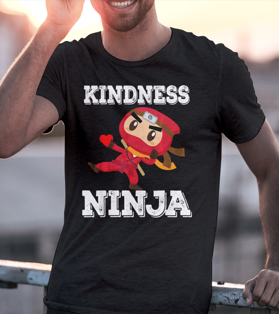 Kindness Ninja Cute Anti Bullying Funny Red Heart Cartoon Character T-Shirt