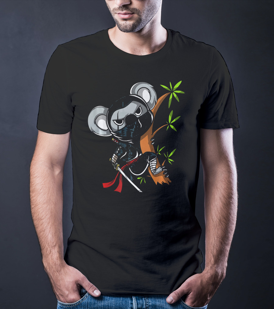 Koala Bear Ninja Samurai With Sword In Tree T-Shirt