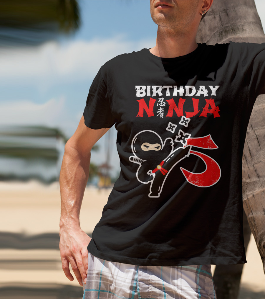 Birthday Ninja Kicking 5th T-Shirt