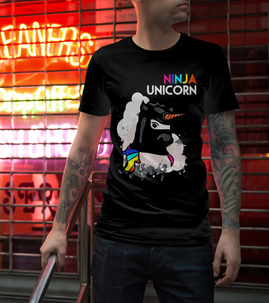 Ninja Unicorn Funny Cool Martial Arts Rainbow Scarf T-Shirt