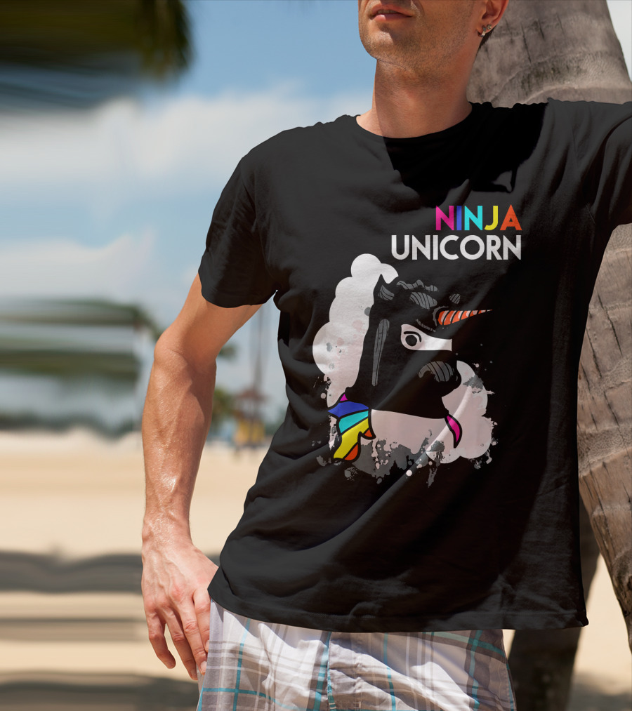 Ninja Unicorn Funny Cool Martial Arts Rainbow Scarf T-Shirt