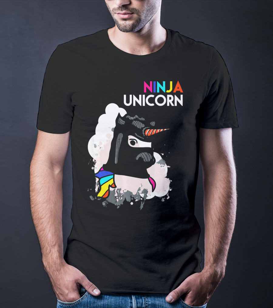 Ninja Unicorn Funny Cool Martial Arts Rainbow Scarf T-Shirt