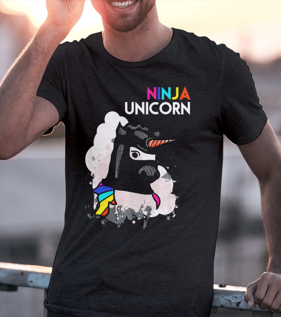 Ninja Unicorn Funny Cool Martial Arts Rainbow Scarf T-Shirt