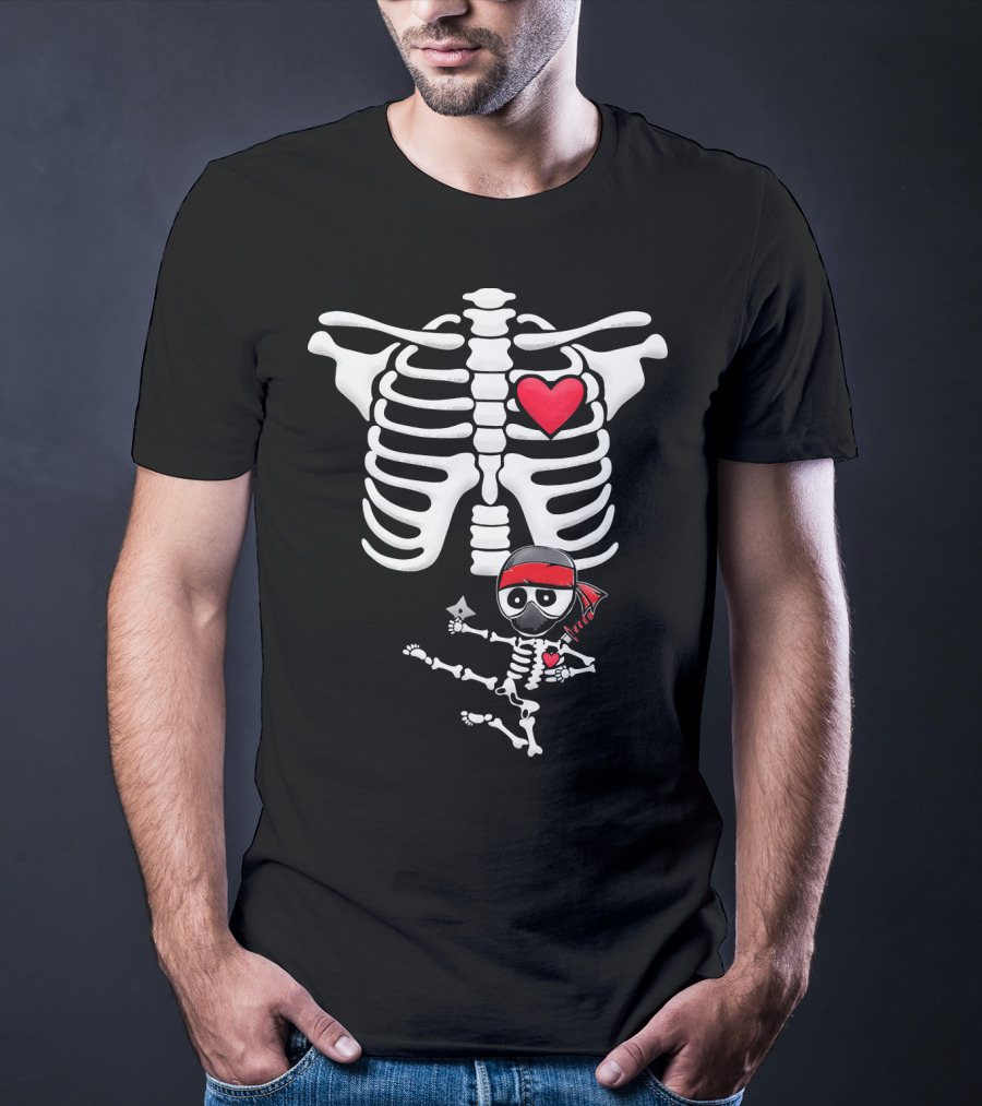 Maternity Baby Skeleton Ninja Heart Costume T-Shirt