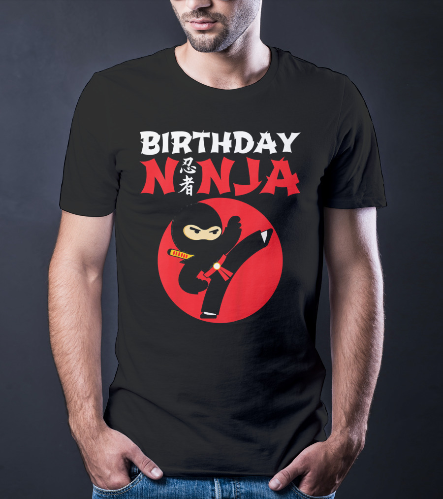 Birthday Ninja Kicking Action Kids Party T-Shirt