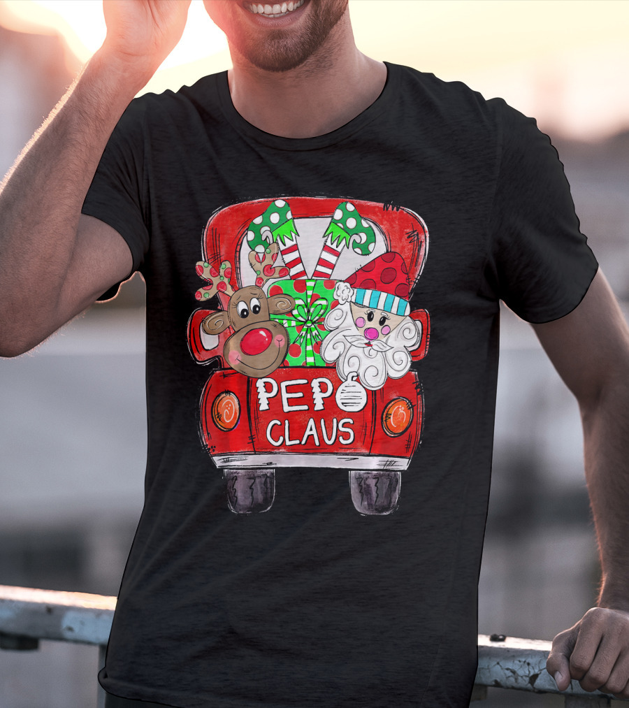 Pepo Claus Reindeer And Santa In Christmas Gift Back Truck T-Shirt