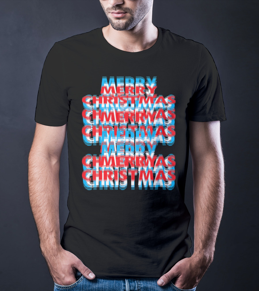 Merry Christmas Blurred Double Layered Text Effect T-Shirt