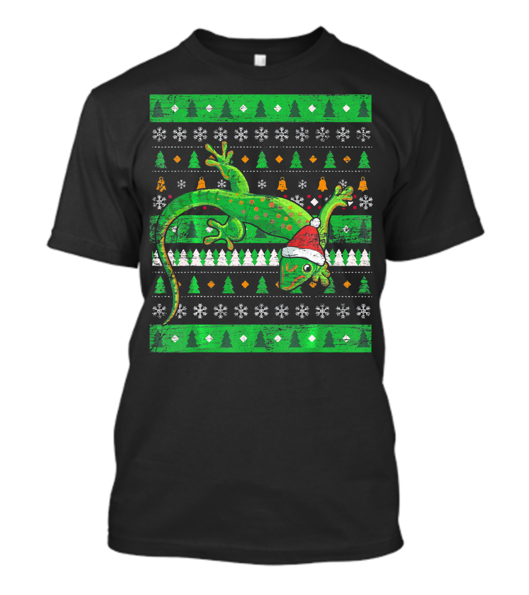 Ugly Christmas Lizard With Santa Hat And Holiday T-Shirt