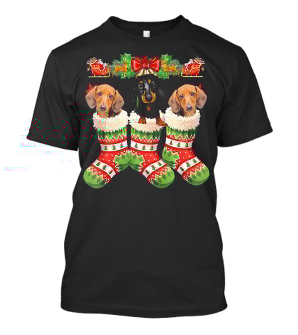 Dachshund Christmas Dogs In Festive Stockings T-Shirt