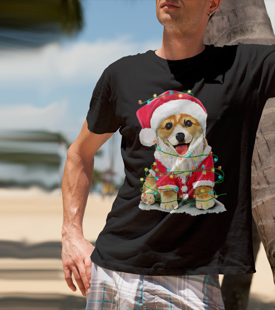Festive Christmas Corgi Santa With Holiday Lights Corgmas San T-Shirt