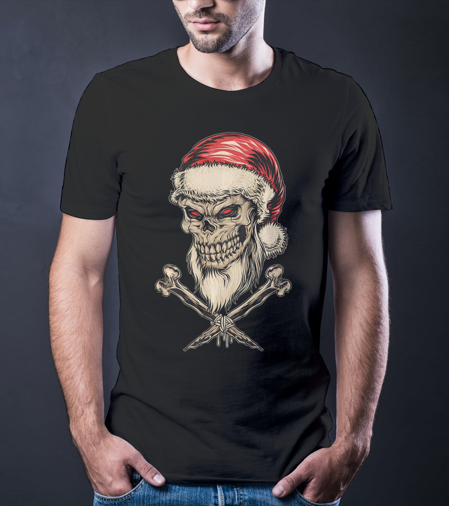Vintage Santa Skull With Crossbones Christmas T-Shirt