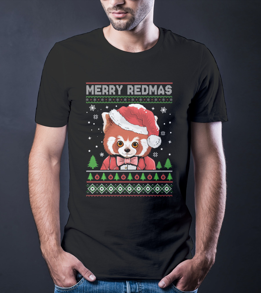 Merry Redmas Raccoon With Santa Hat And Festive T-Shirt