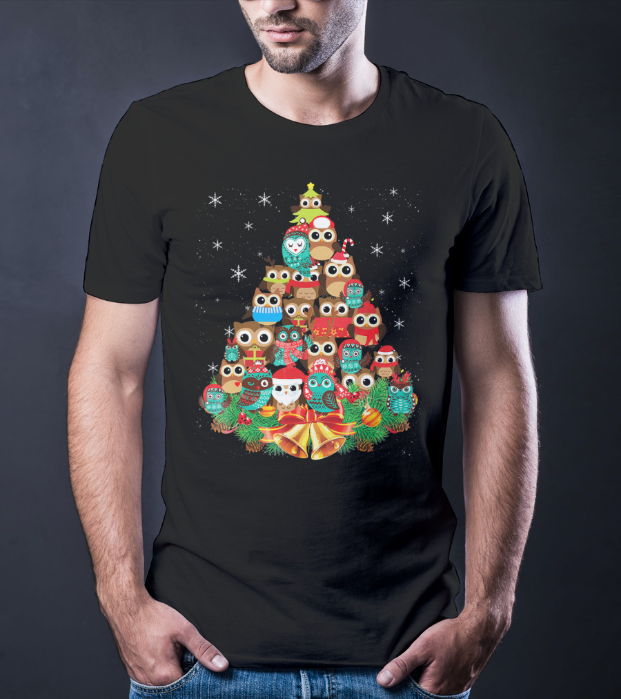 Owl Holiday Festive Tree Bells Ornaments Christmas T-Shirt