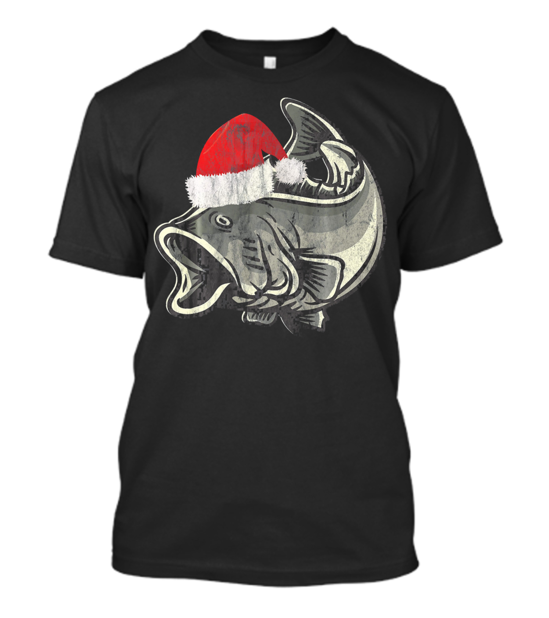Christmas Bass With Santa Hat T-Shirt