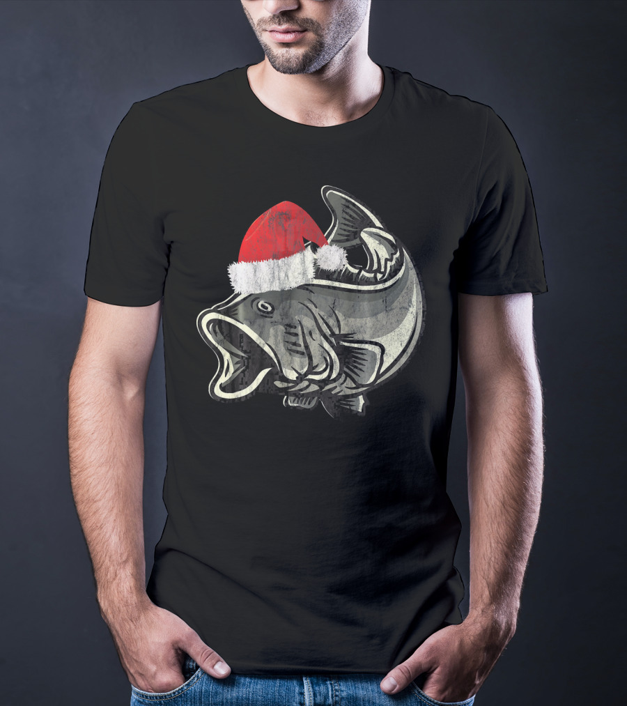 Christmas Bass With Santa Hat T-Shirt