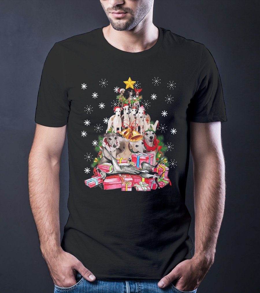 Whippets Christmas Tree With Star And Presents T-Shirt