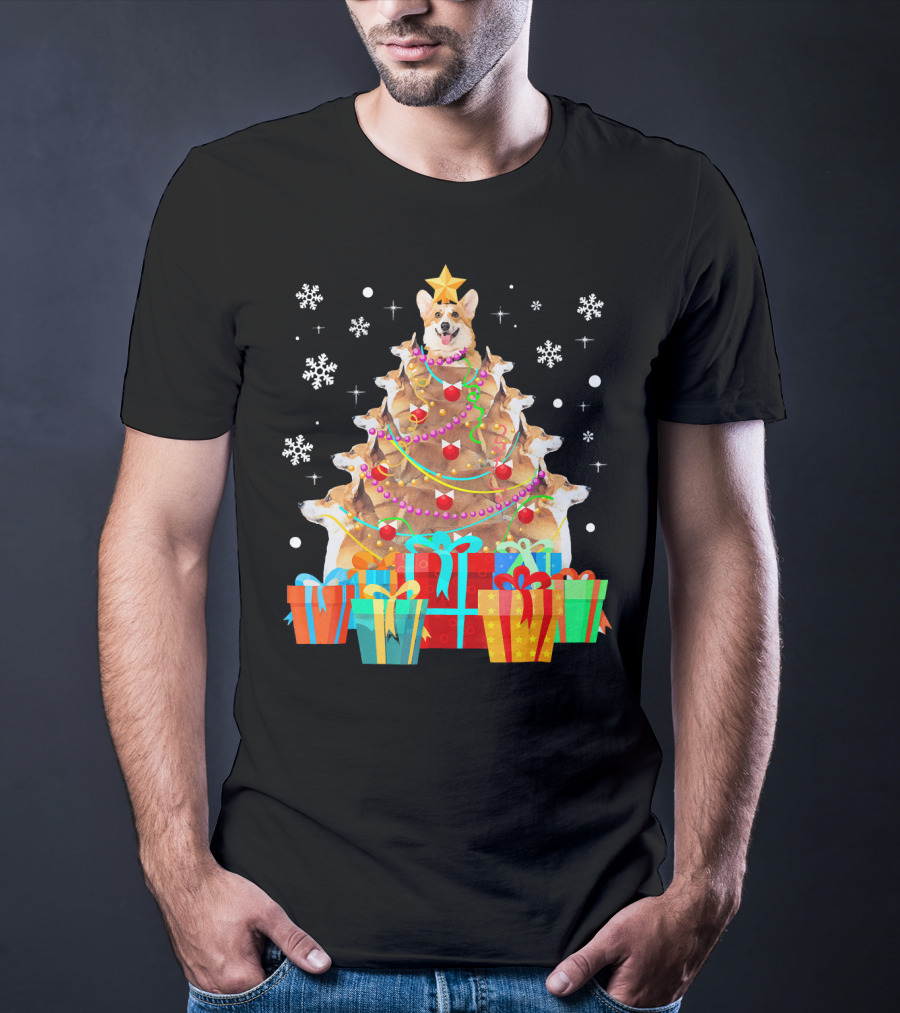 Corgi Christmas Tree With Decorations And Presents T-Shirt