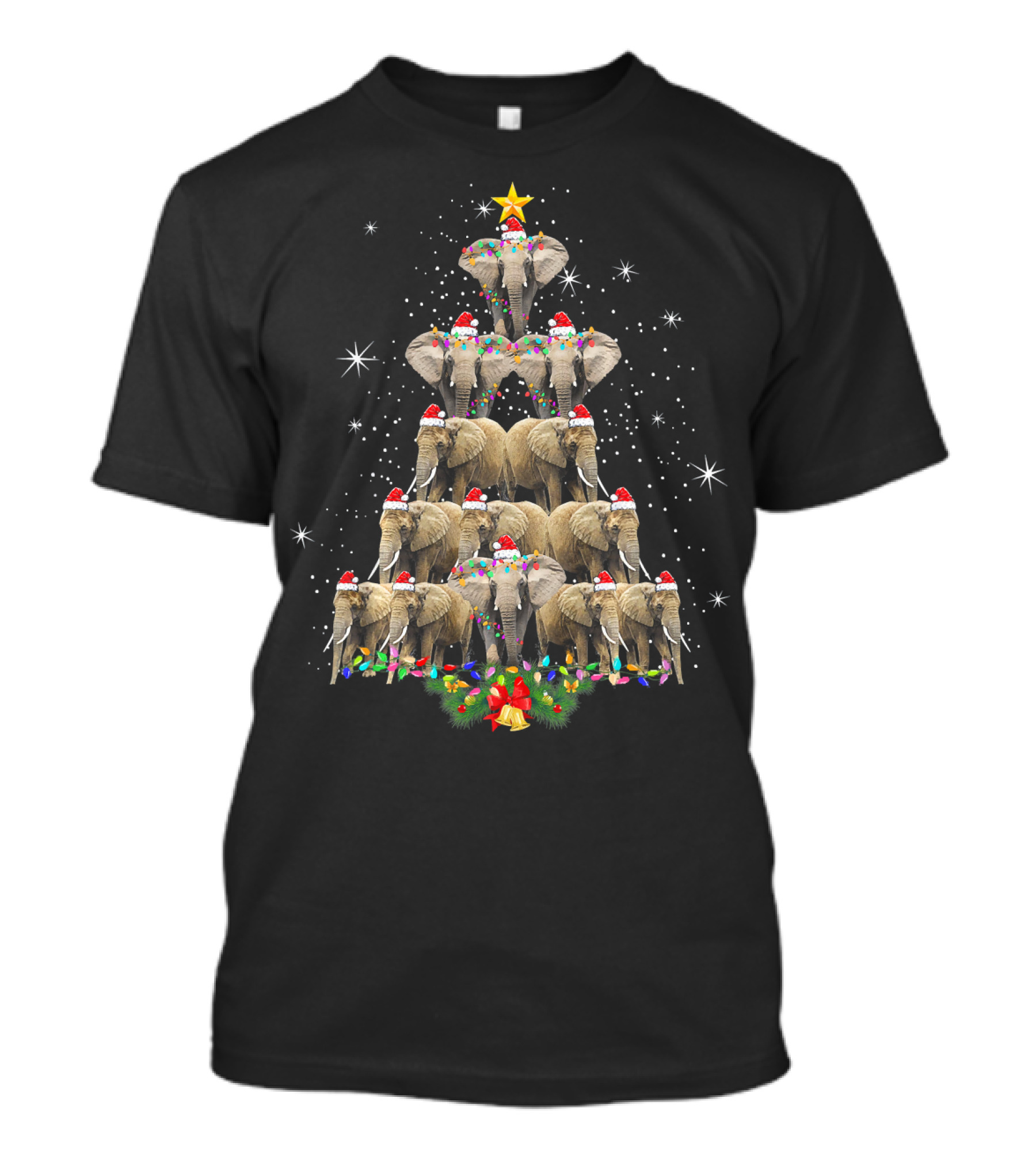 Elephant Christmas Tree Merry Xmas Eleph Santa Hat Star Lights Holiday T-Shirt