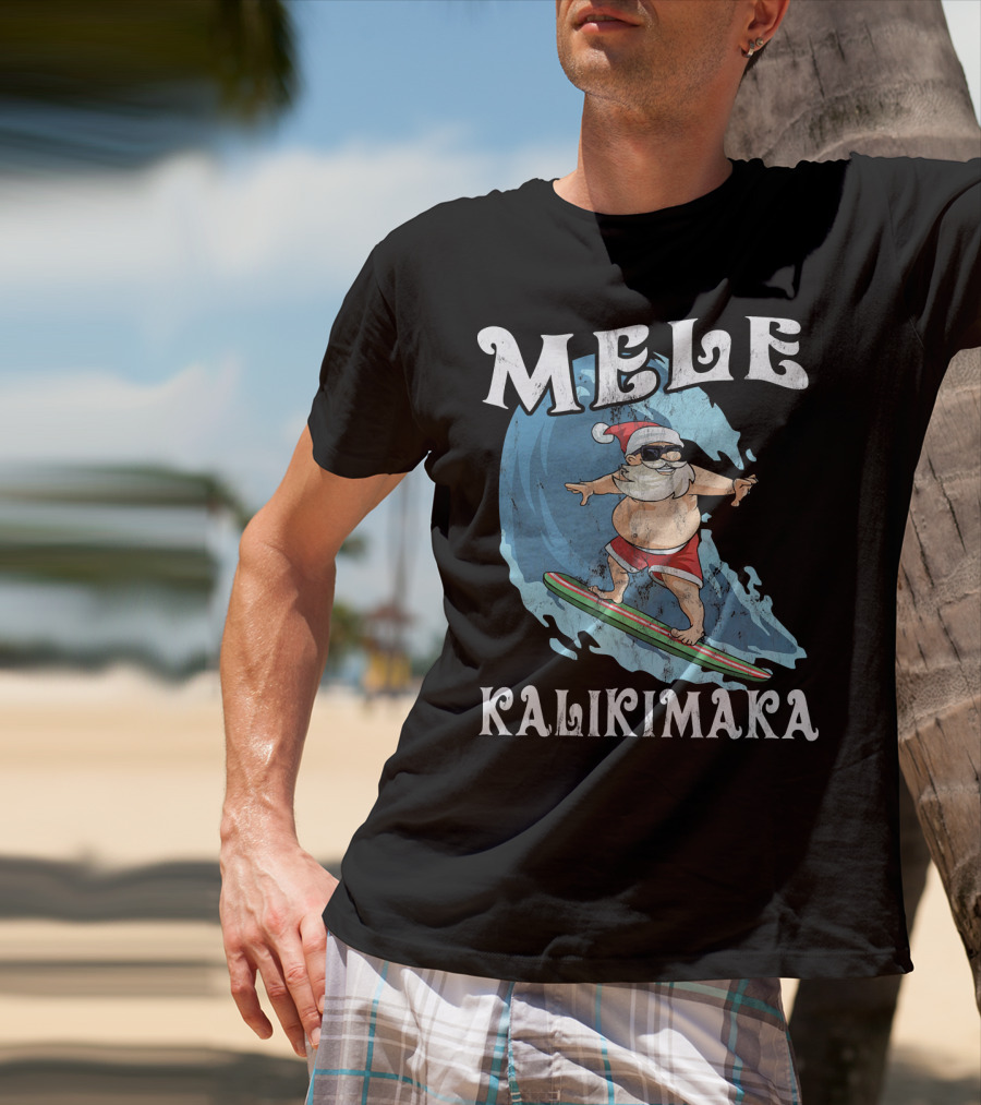 Mele Kalikimaka Funny Santa Surfing Wave T-Shirt