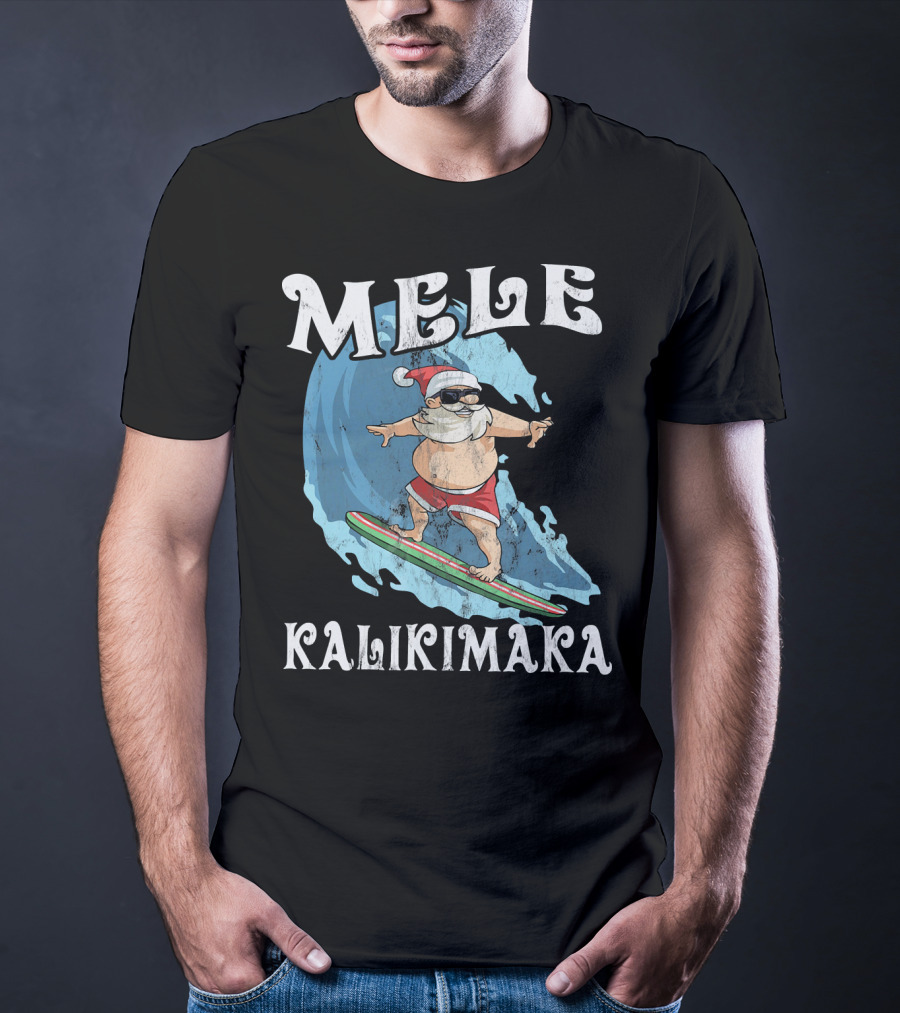 Mele Kalikimaka Funny Santa Surfing Wave T-Shirt