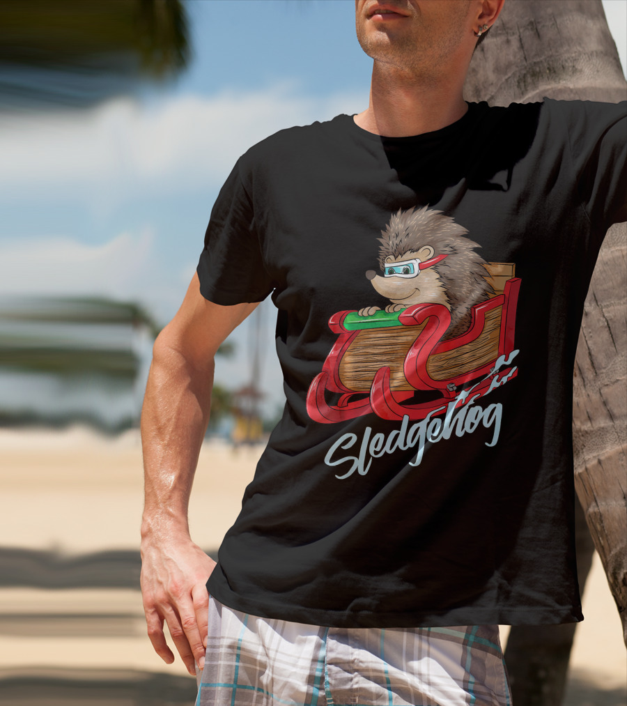 Sledgehog Funny Hedgehog Sleigh Pet Christmas T-Shirt