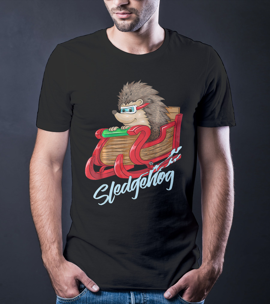 Sledgehog Funny Hedgehog Sleigh Pet Christmas T-Shirt