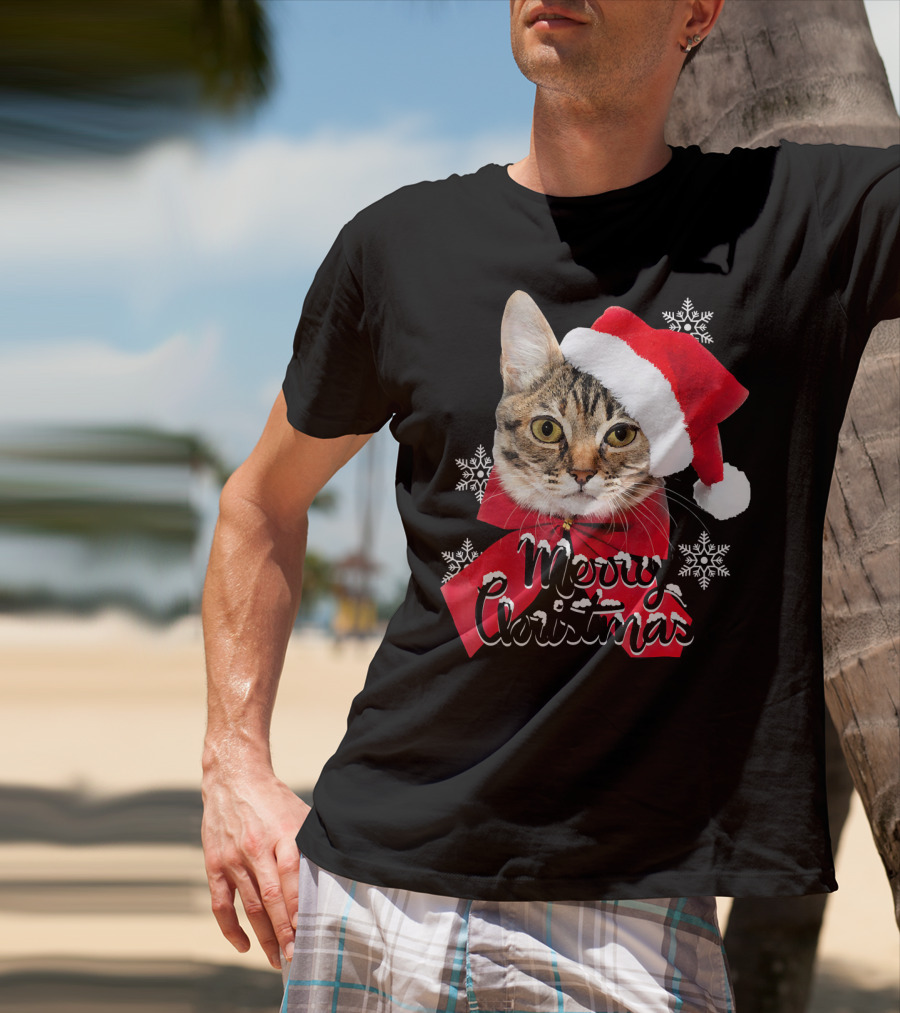 Merry Christmas Funny Cat Women Santa T-Shirt
