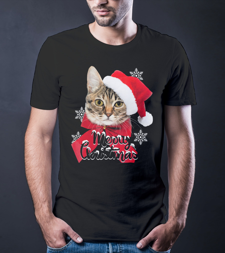 Merry Christmas Funny Cat Women Santa T-Shirt