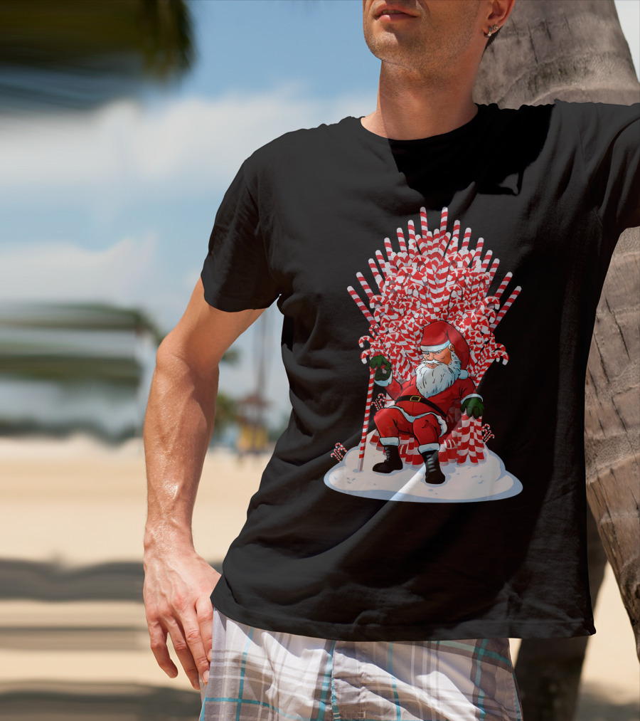 Santa Sitting On Candy Cane Throne Festive Christmas Chair Fantasy T-Shirt