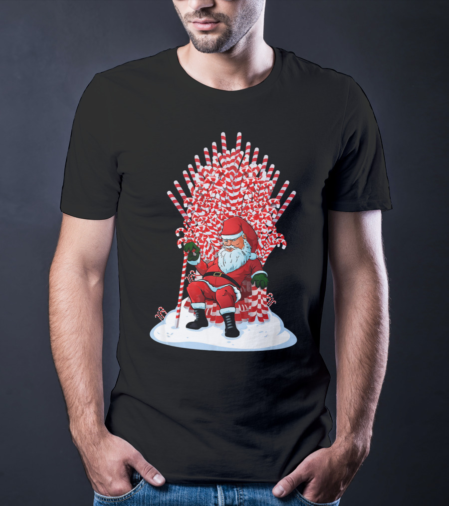 Santa Sitting On Candy Cane Throne Festive Christmas Chair Fantasy T-Shirt