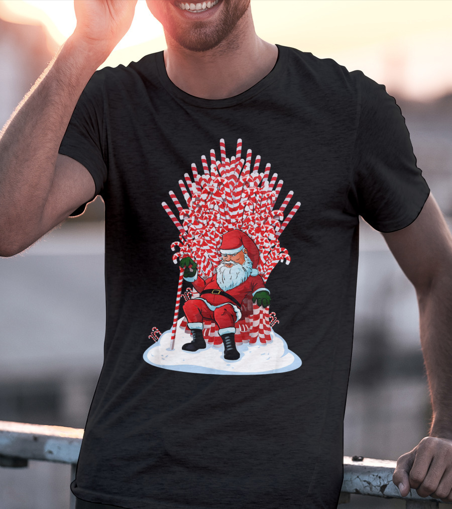 Santa Sitting On Candy Cane Throne Festive Christmas Chair Fantasy T-Shirt
