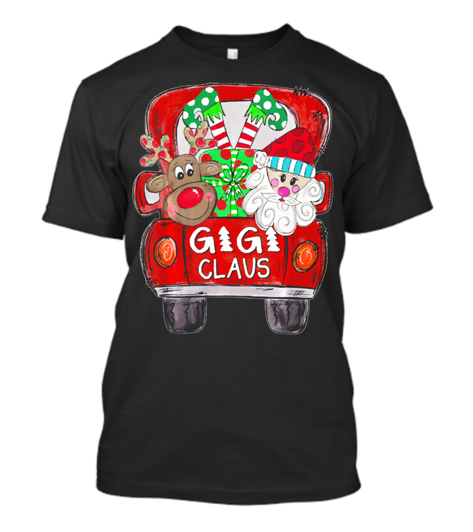 GiGi Claus Christmas Red Truck Reindeer With Gifts And Candy Canes T-Shirt