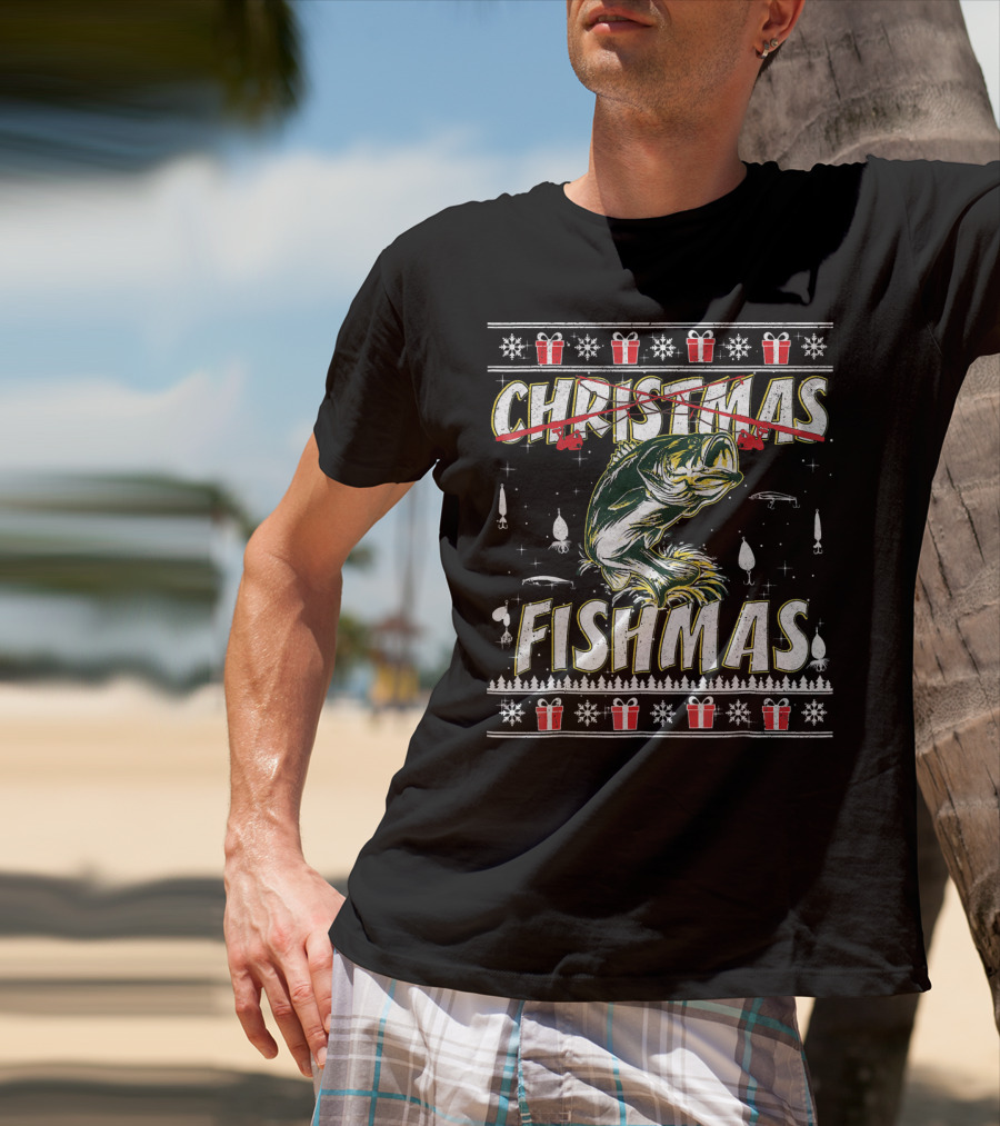 Christmas Fishmas Funny Fishing Presents Snowflakes T-Shirt