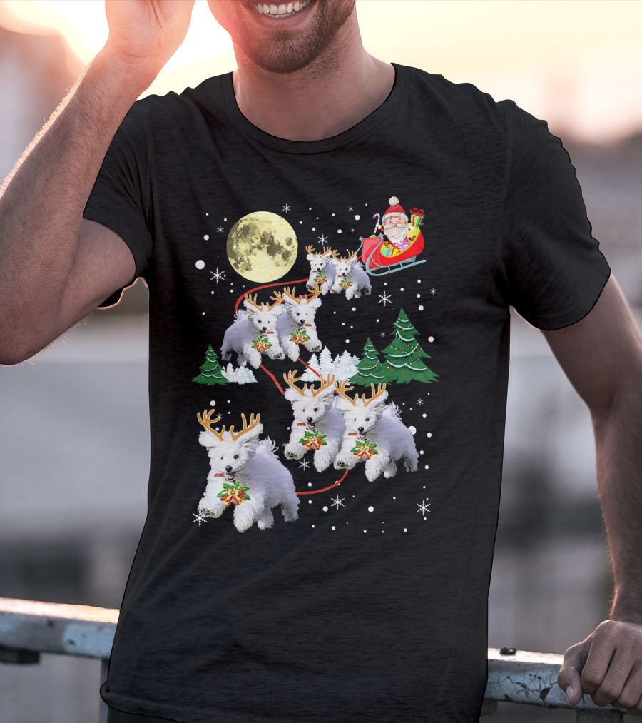 Funny Maltese Christmas Santa Claus Sleigh Reindeer Dogs Pajama T-Shirt