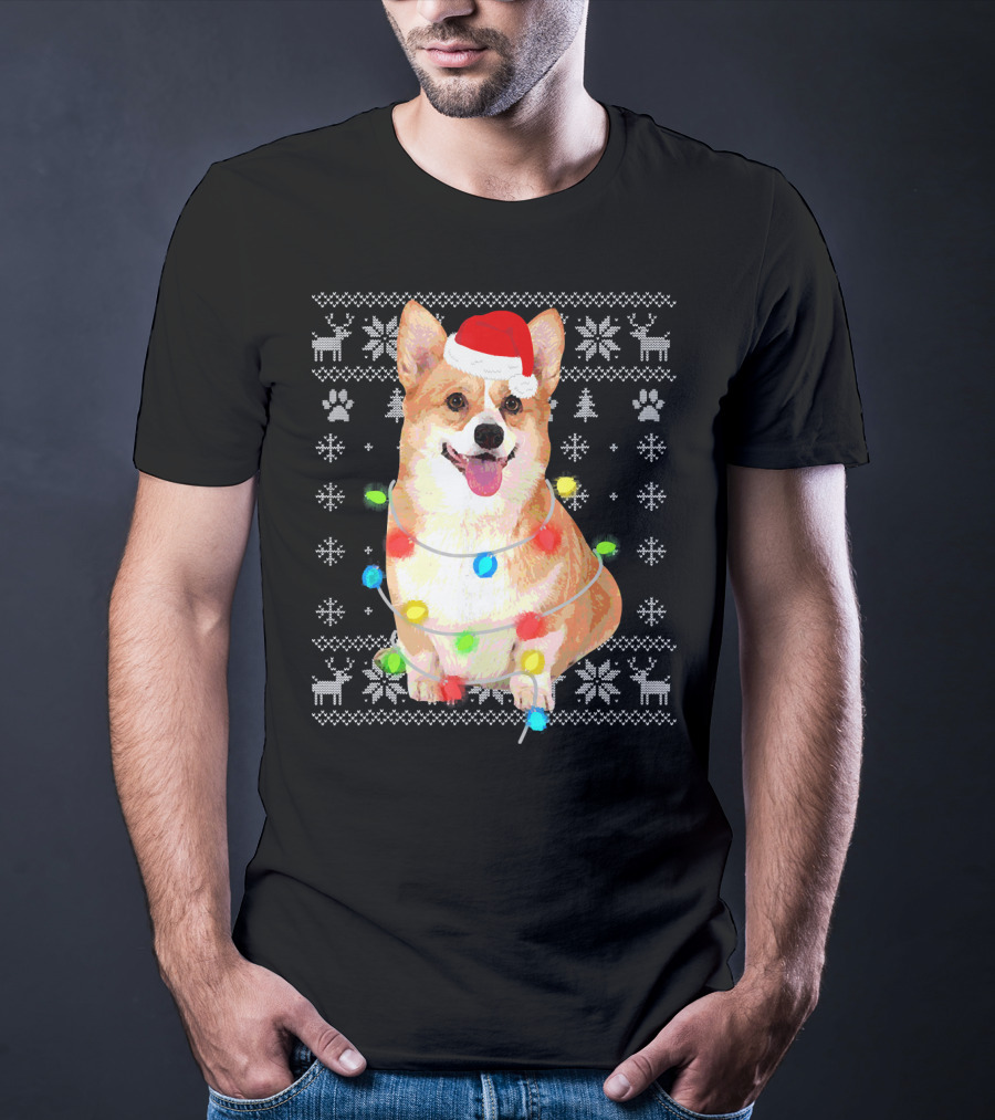 Corgi UglyStyle Christmas Lights Snowflakes Reindeer Dog T-Shirt
