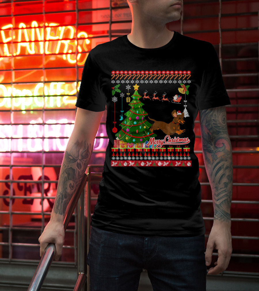 Merry Christmas Dachshund Dog UglyDac Holiday T-Shirt