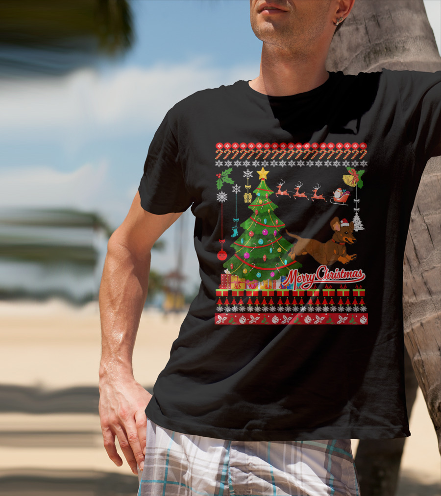 Merry Christmas Dachshund Dog UglyDac Holiday T-Shirt