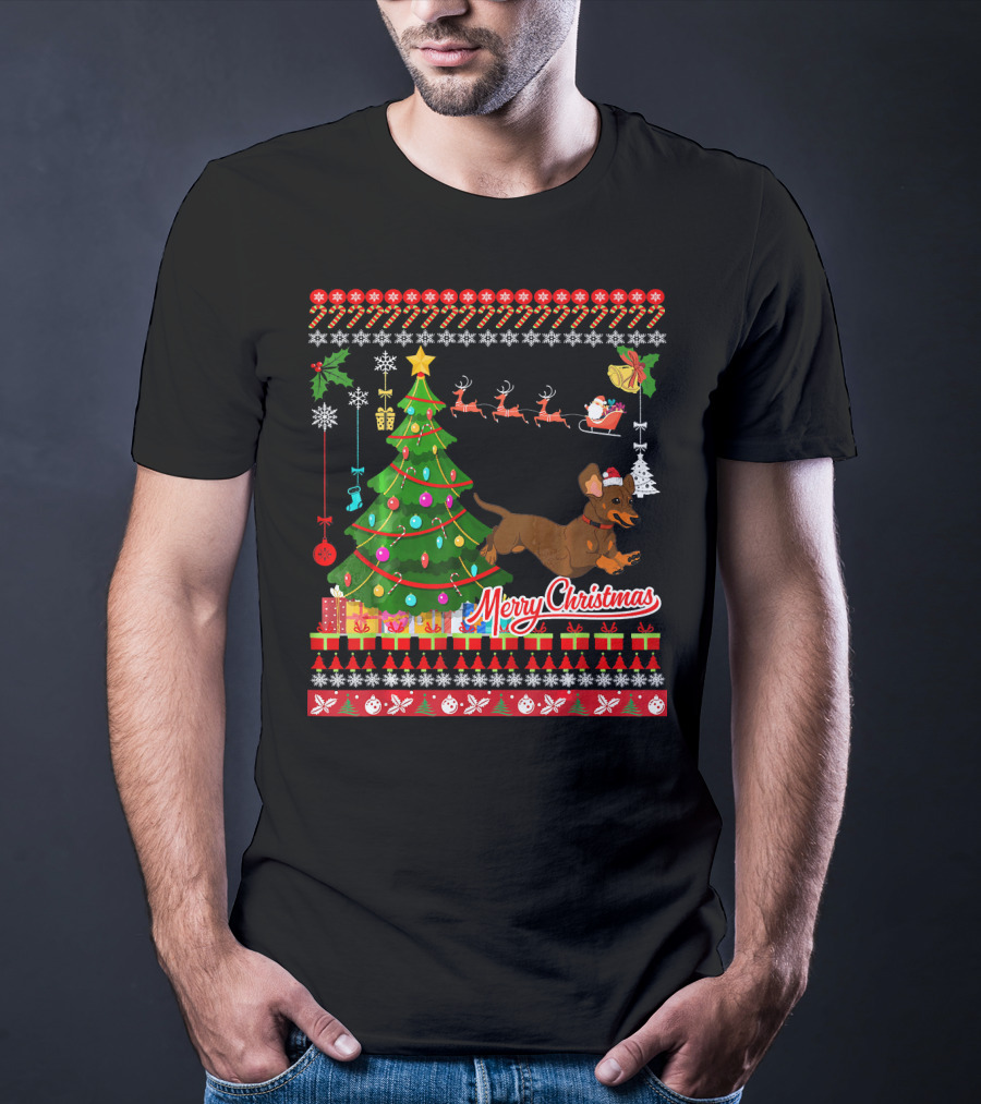 Merry Christmas Dachshund Dog UglyDac Holiday T-Shirt