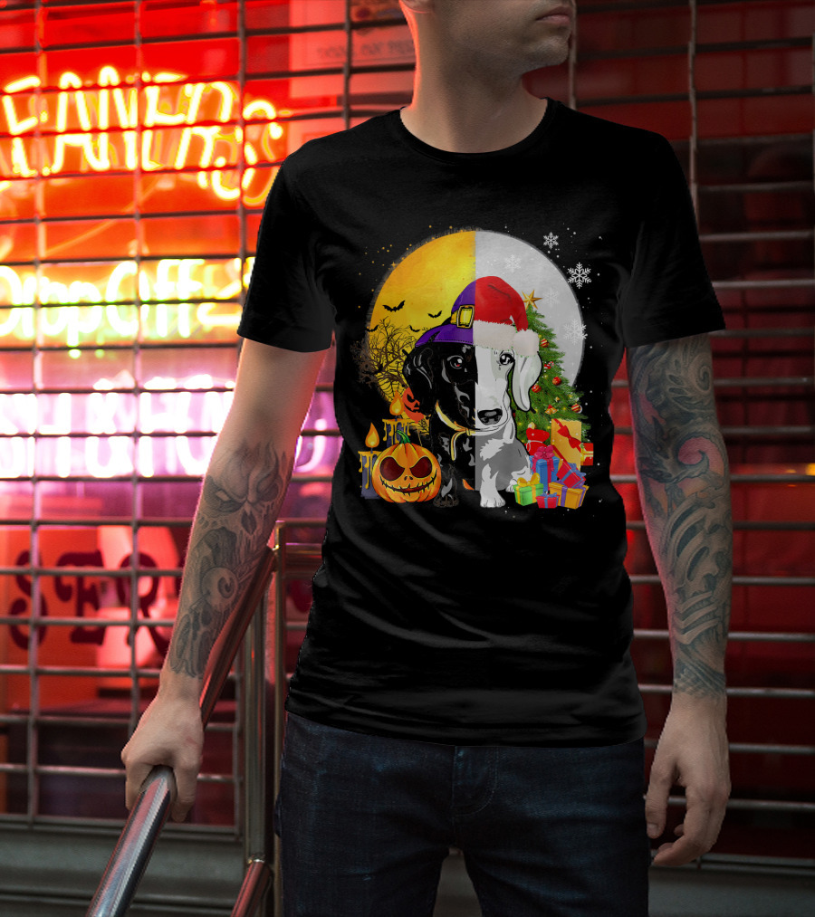 Dachshund Happy Halloween Merry Christmas Dual Holiday T-Shirt