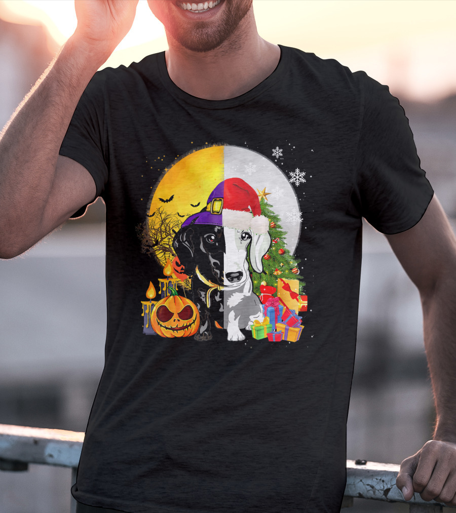 Dachshund Happy Halloween Merry Christmas Dual Holiday T-Shirt
