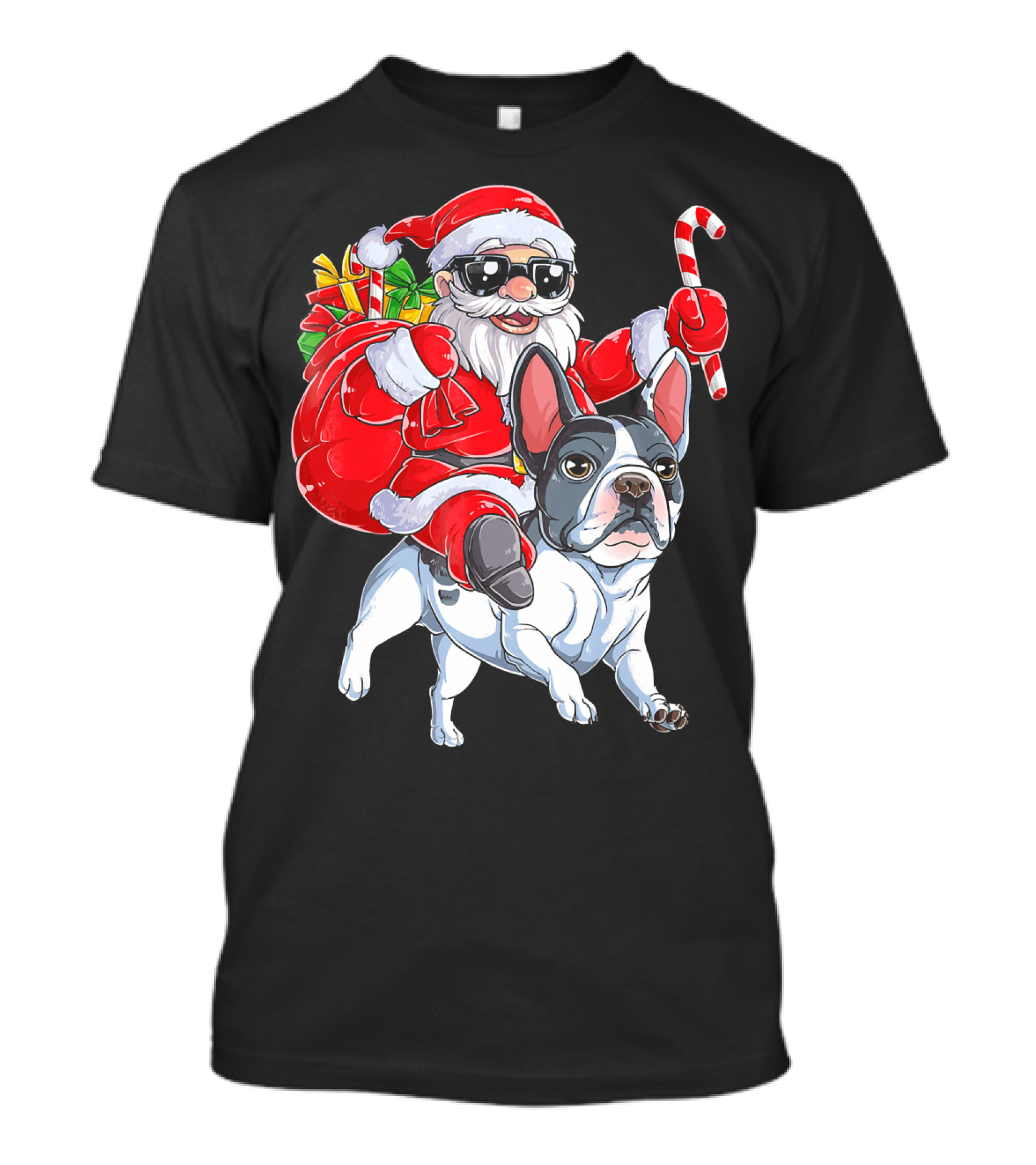French Bulldog Christmas Santa Claus Cane Sleigh T-Shirt