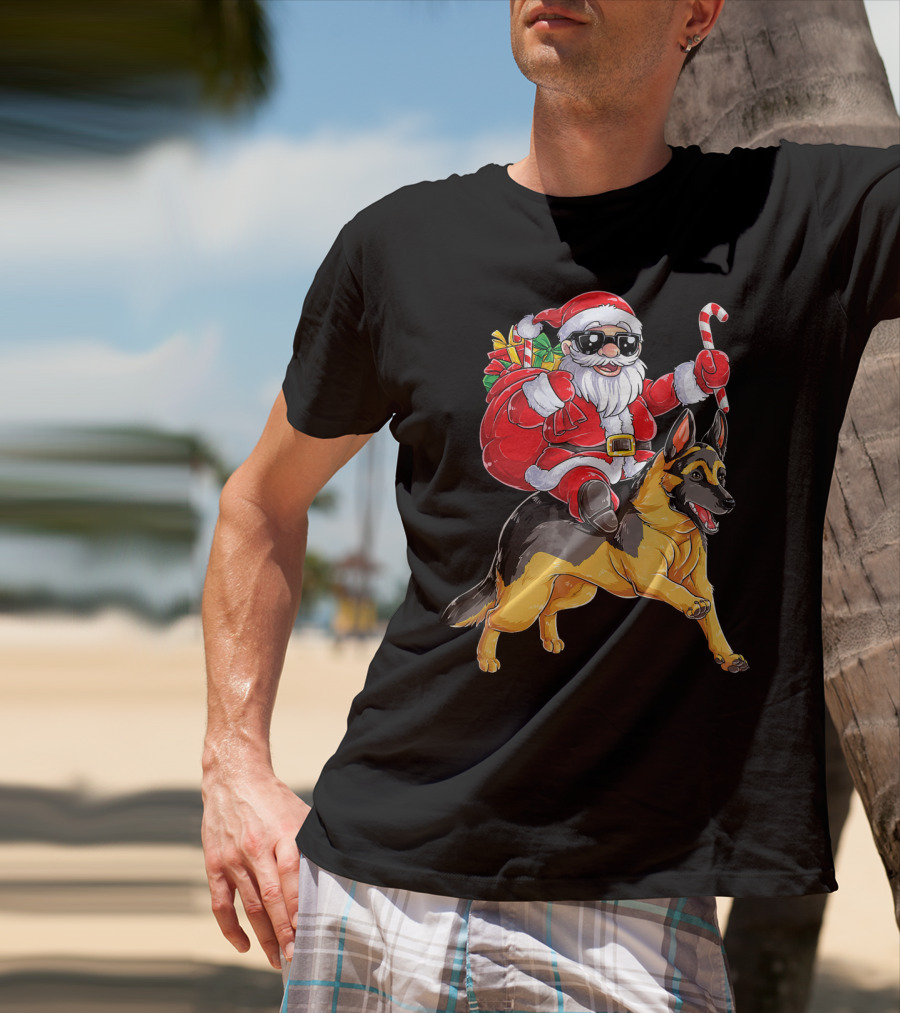 German Shepherd Santa Claus Christmas Fun T-Shirt