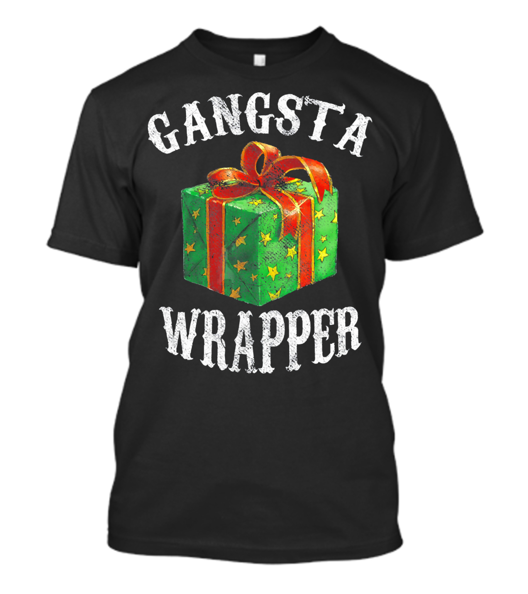 Gangsta Wrapper Green Gift Box With Red Bow And Stars T-Shirt