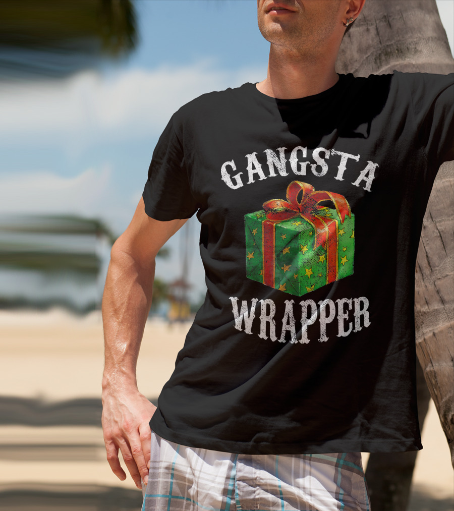 Gangsta Wrapper Green Gift Box With Red Bow And Stars T-Shirt