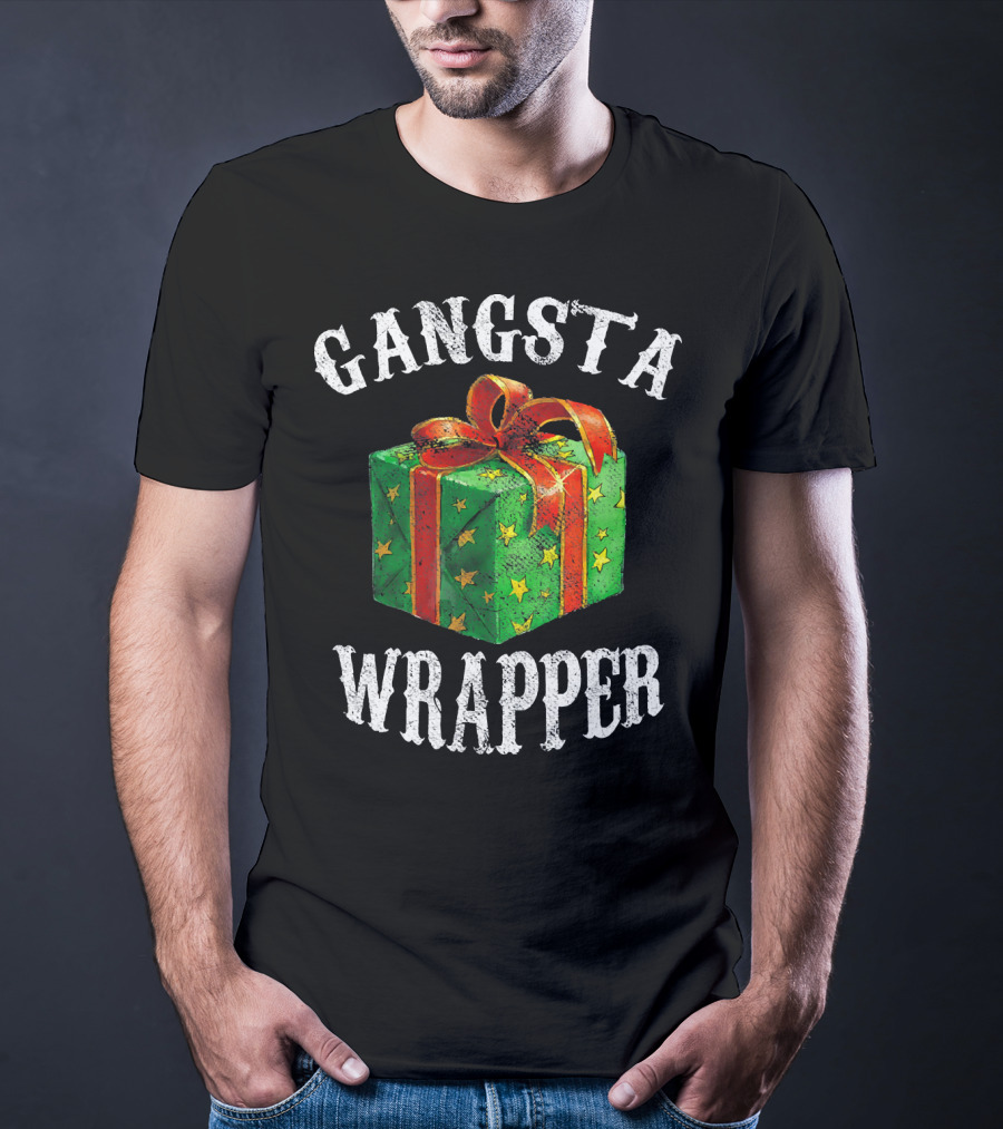Gangsta Wrapper Green Gift Box With Red Bow And Stars T-Shirt