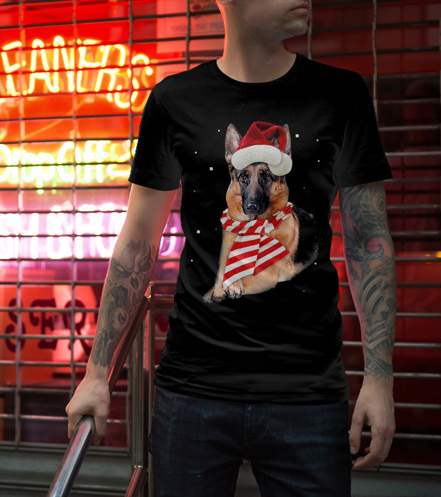 German Shepherd Santa Merry Christmas Holiday Dog T-Shirt
