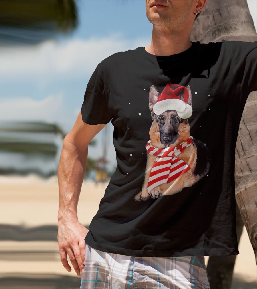 German Shepherd Santa Merry Christmas Holiday Dog T-Shirt