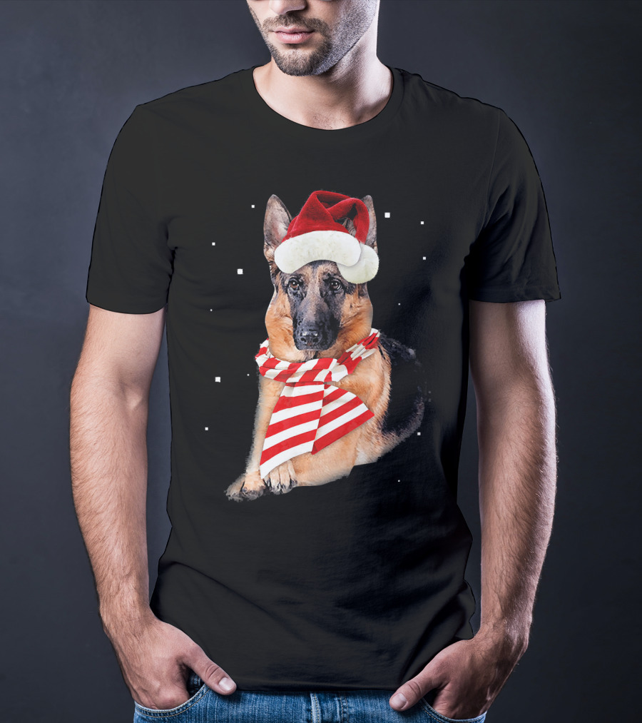 German Shepherd Santa Merry Christmas Holiday Dog T-Shirt