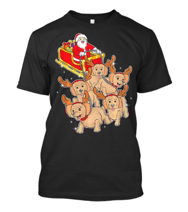 Santa Riding Sleigh With Adorable Goldendoodles As Reindeer T-Shirt