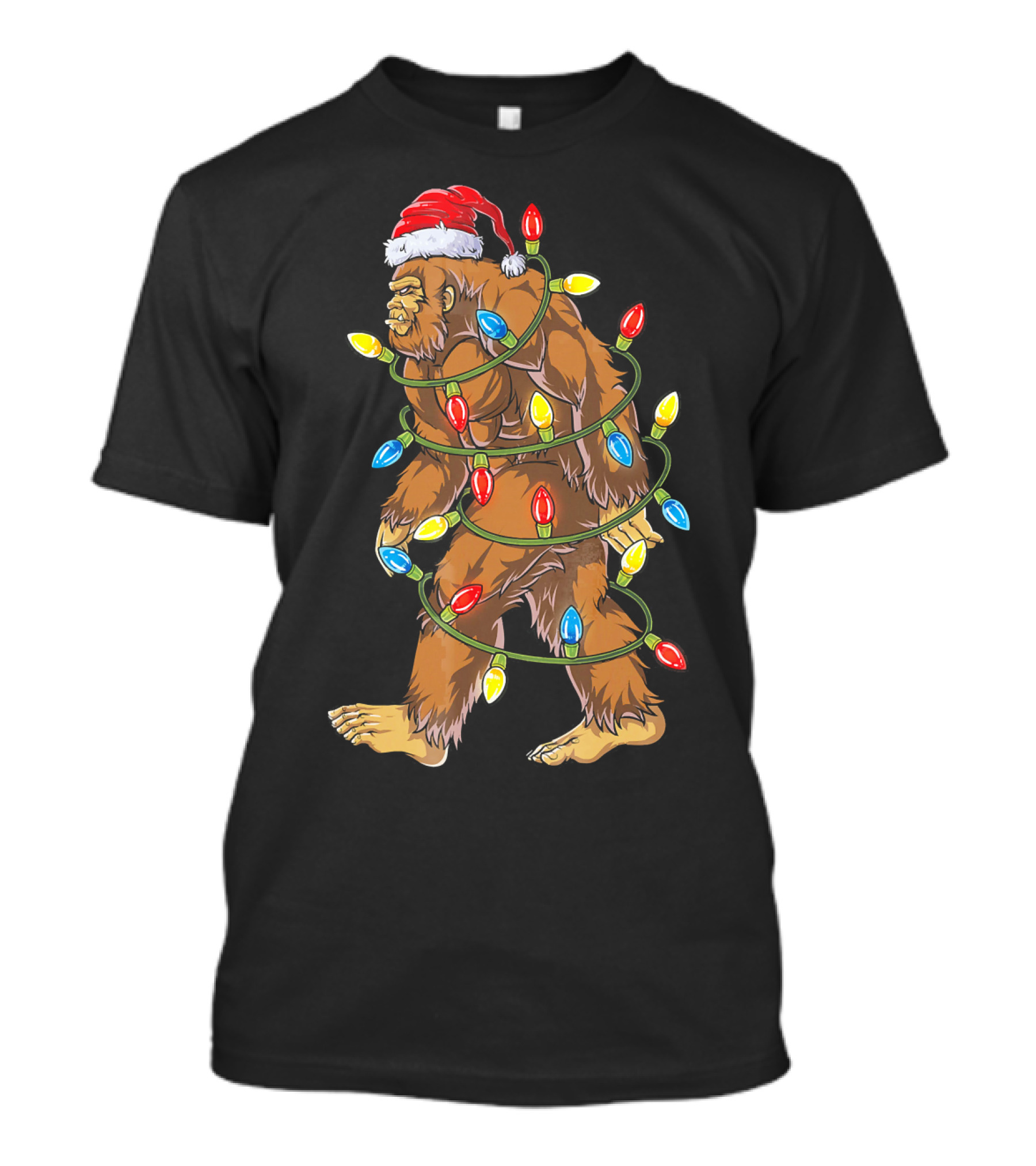 Bigfoot Santa Wrapped In Christmas Lights T-Shirt